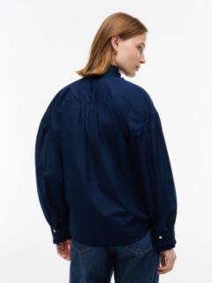 Oversized Fit Ruffle Collar Poplin Shirt — Blue 4