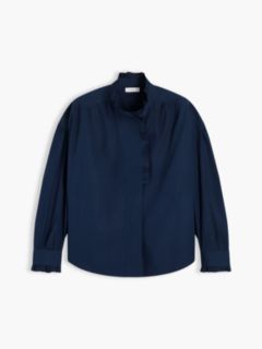 Oversized Fit Ruffle Collar Poplin Shirt — Blue 5