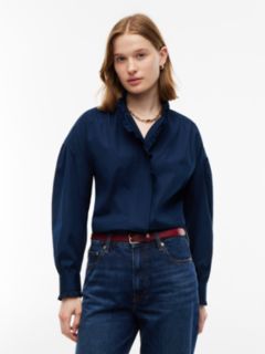 Oversized Fit Ruffle Collar Poplin Shirt — Blue 1