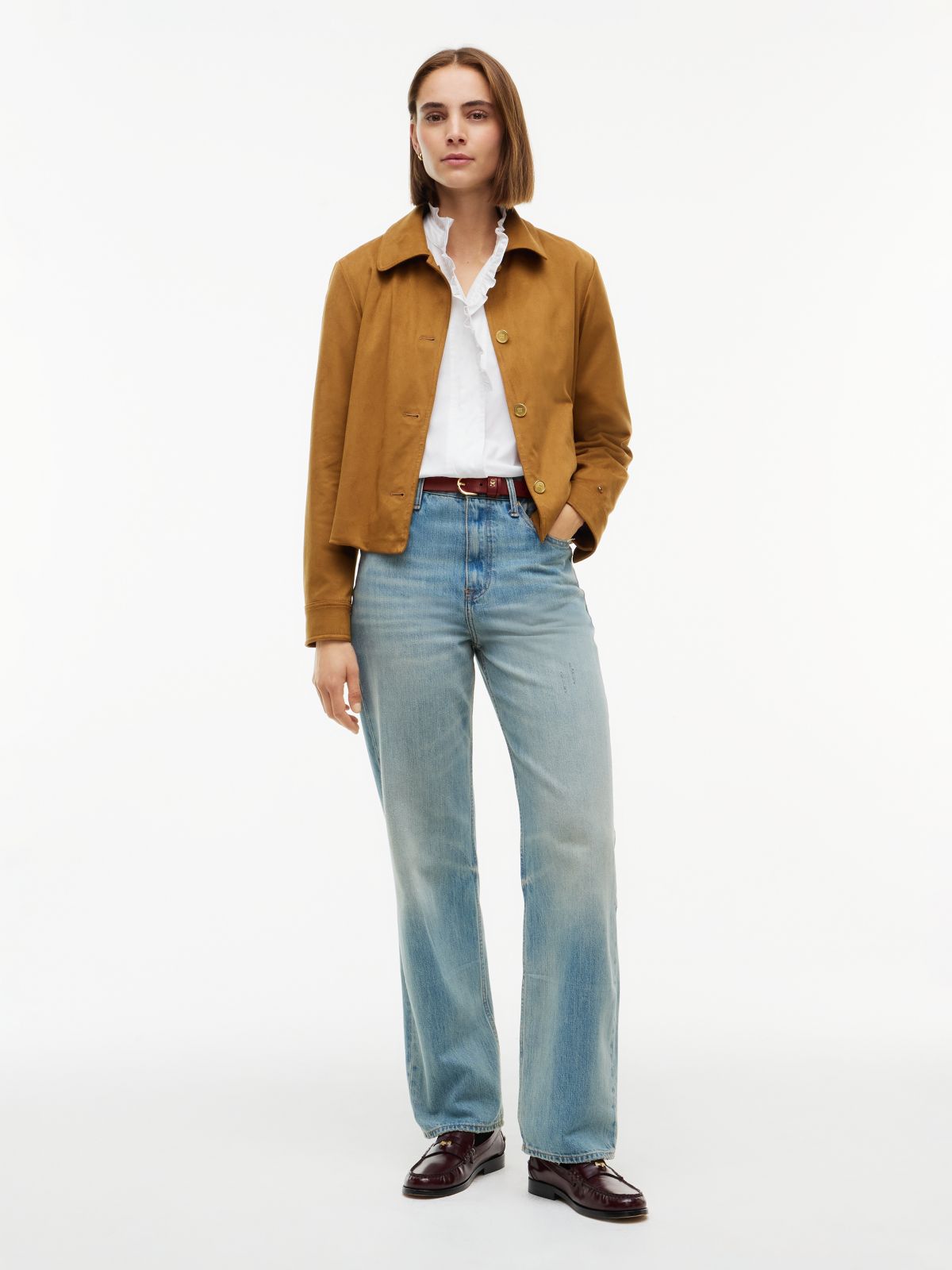 Oversized Fit Ruffle Collar Poplin Shirt — White