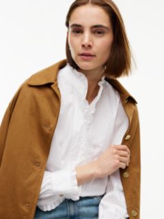 Oversized Fit Ruffle Collar Poplin Shirt — White 3