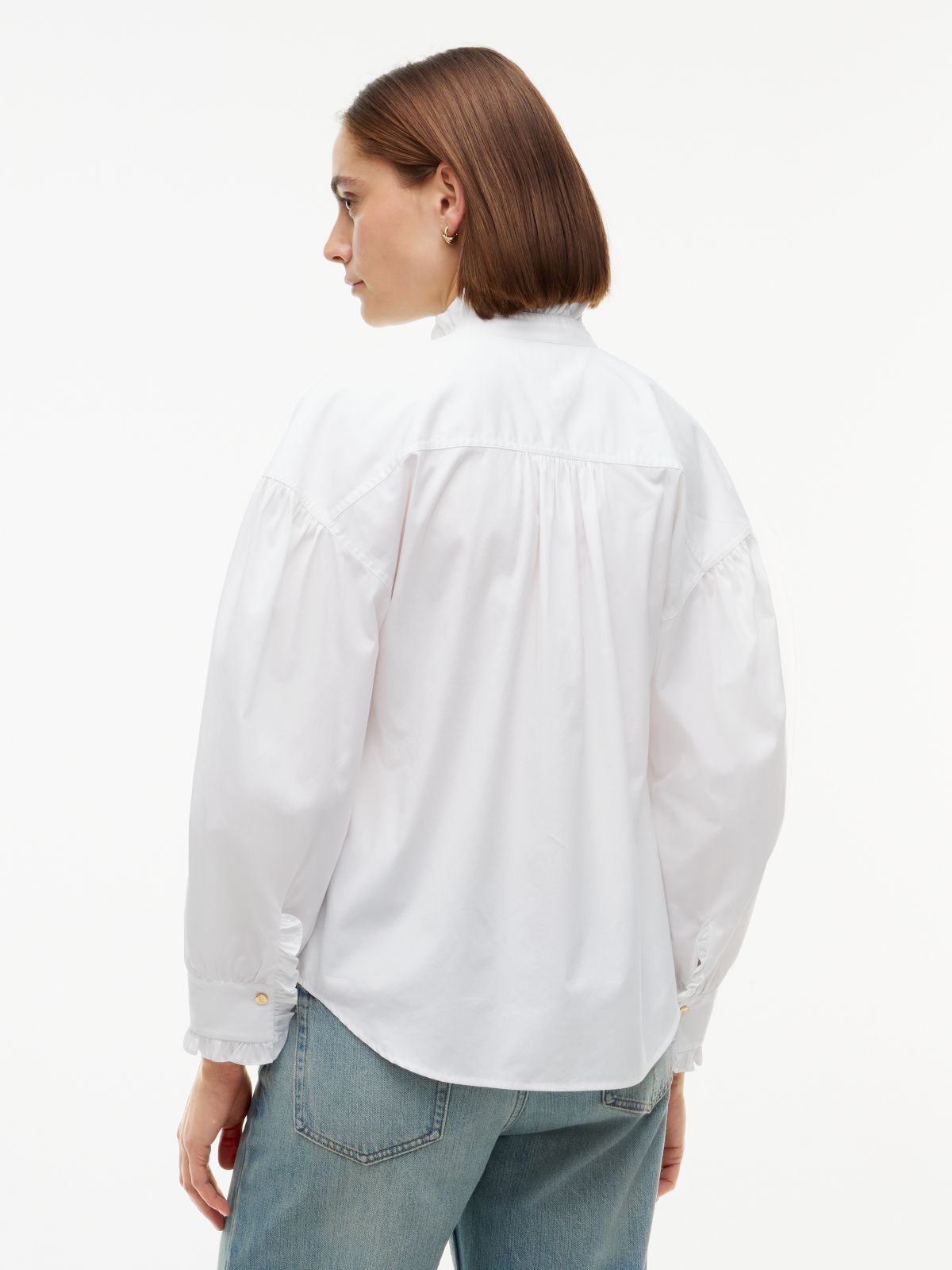 Oversized Fit Ruffle Collar Poplin Shirt — White