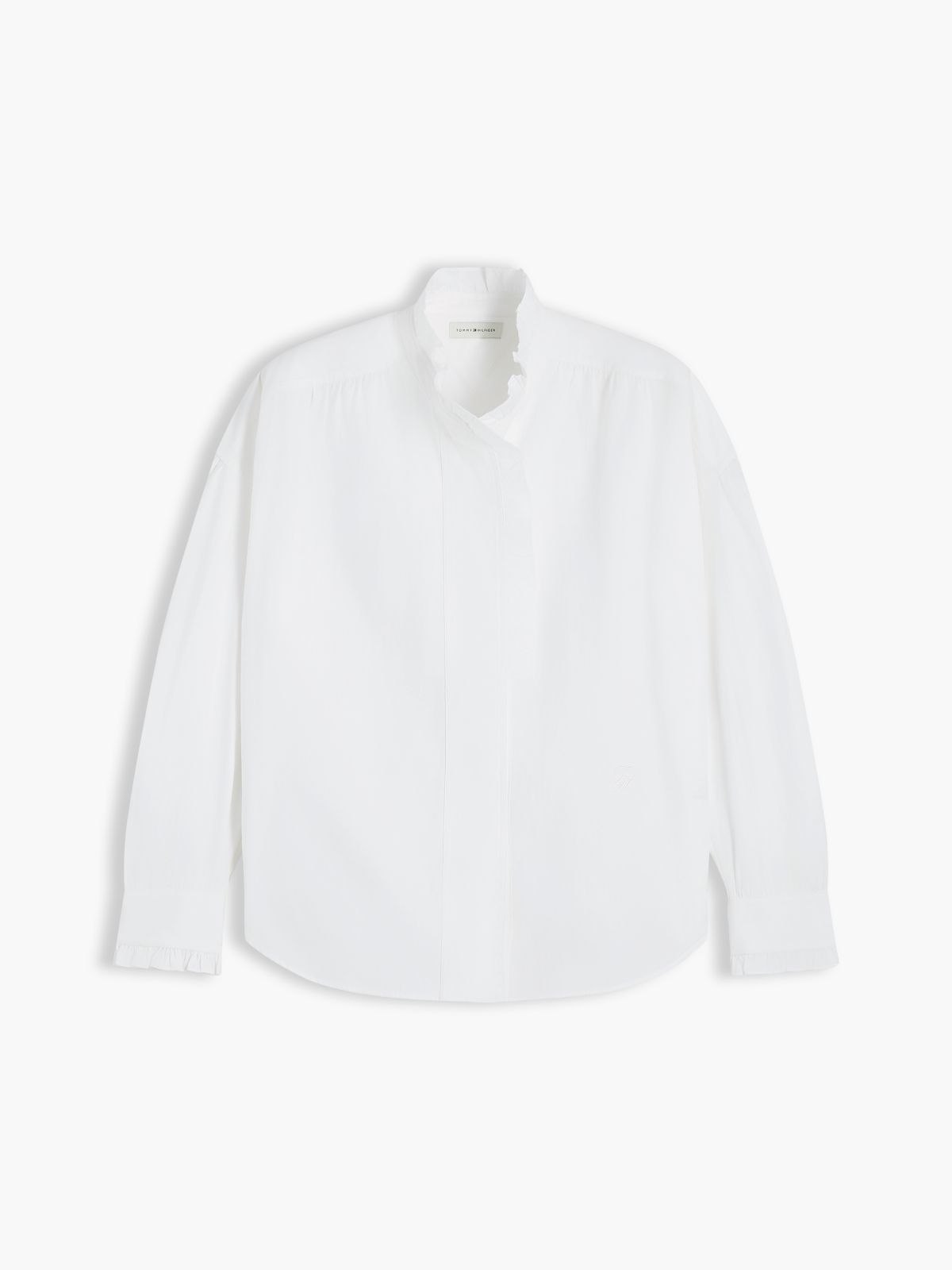 Oversized Fit Ruffle Collar Poplin Shirt — White