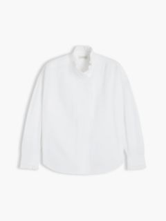 Oversized Fit Ruffle Collar Poplin Shirt — White 5