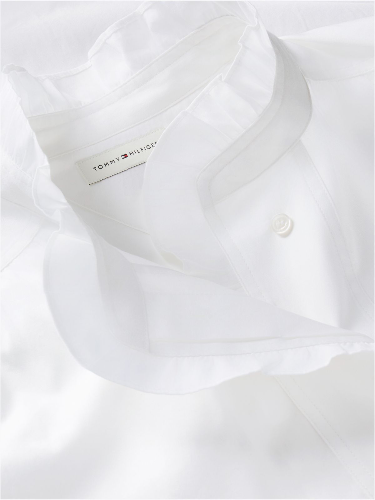 Oversized Fit Ruffle Collar Poplin Shirt — White
