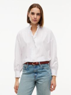 Oversized Fit Ruffle Collar Poplin Shirt — White 1
