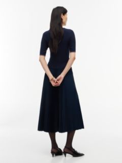 Cable Knit Pleated Midi Dress — Blue 4