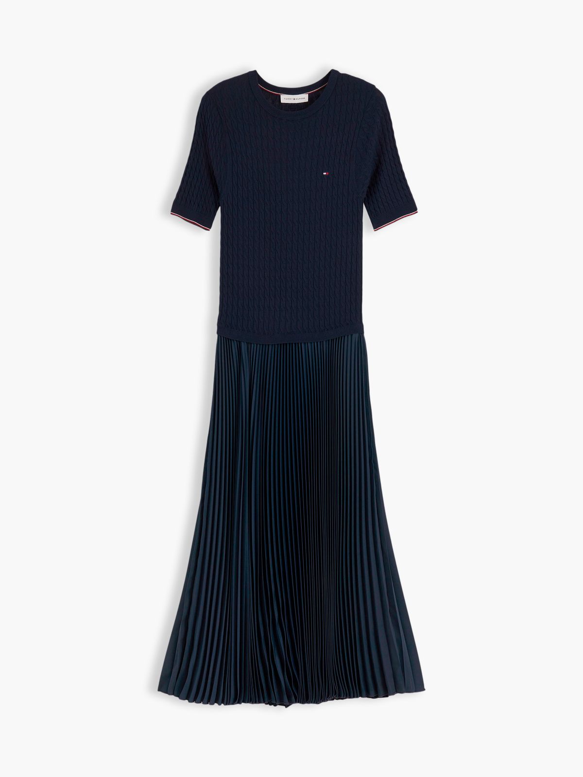 Cable Knit Pleated Midi Dress — Blue