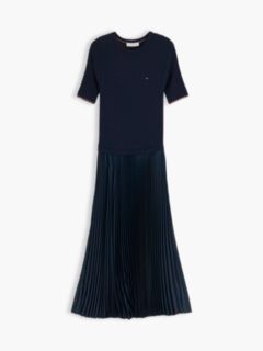 Cable Knit Pleated Midi Dress — Blue 5