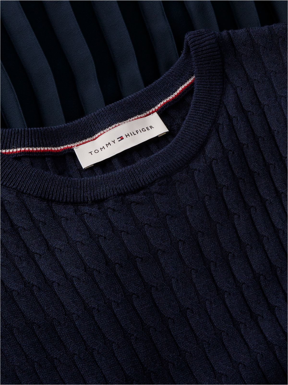 Cable Knit Pleated Midi Dress — Blue