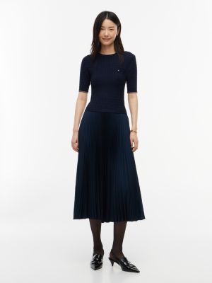 vestito midi plissettato in maglia intrecciata blue da donne tommy hilfiger