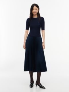 Cable Knit Pleated Midi Dress — Blue 1