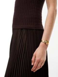Cable Knit Pleated Midi Dress — Brown 3