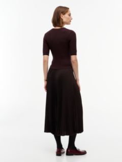 Cable Knit Pleated Midi Dress — Brown 4