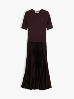 Cable Knit Pleated Midi Dress — Brown 5