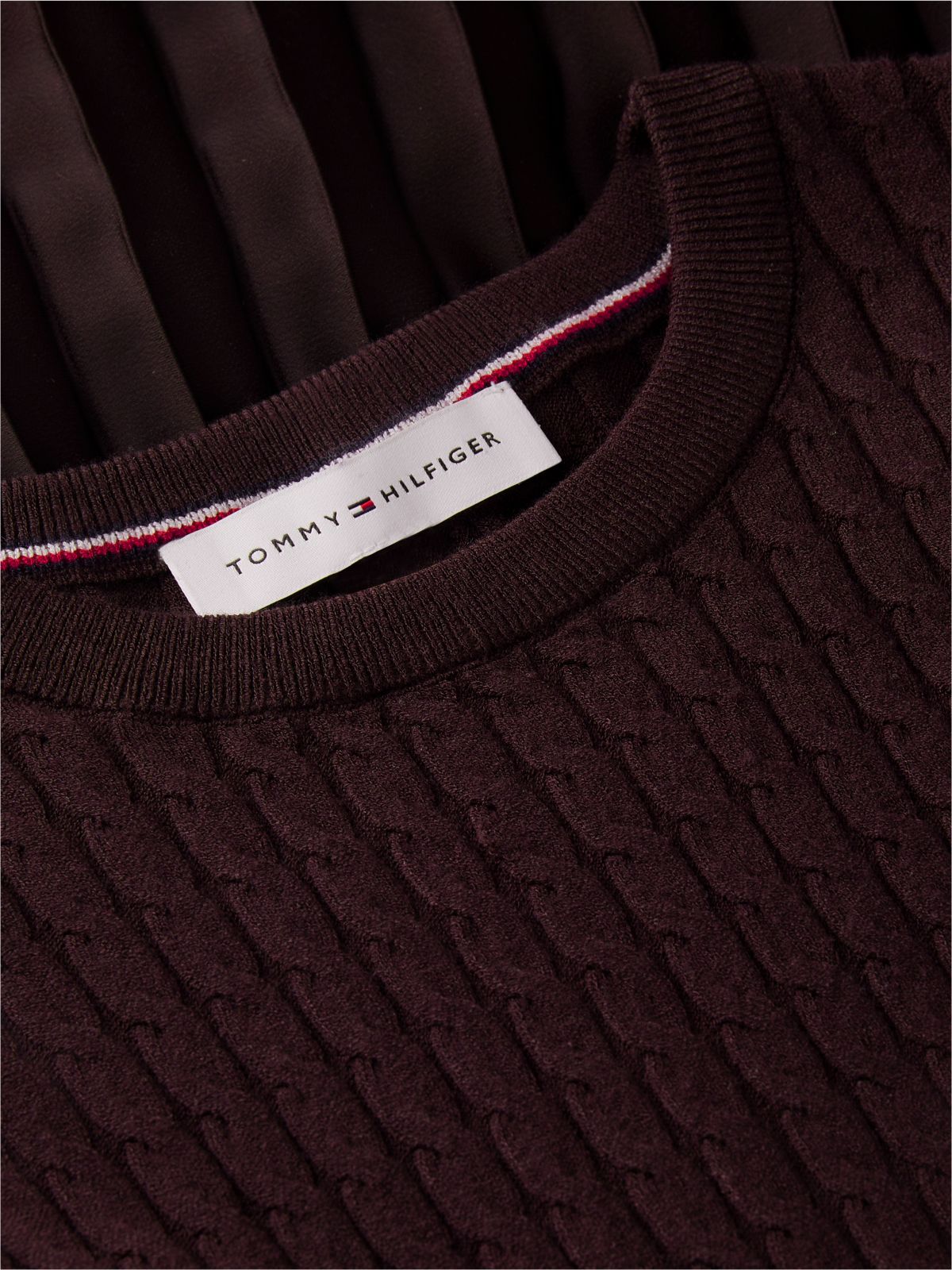 Cable Knit Pleated Midi Dress — Brown
