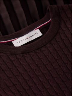 Cable Knit Pleated Midi Dress — Brown 6