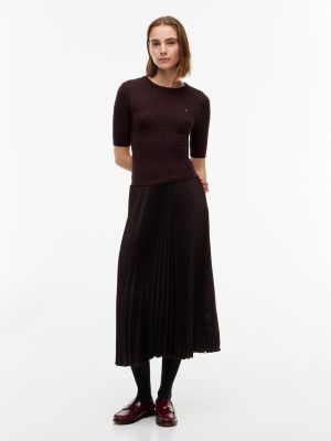 vestito midi plissettato in maglia intrecciata brown da donne tommy hilfiger