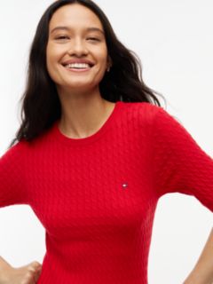 Cable Knit Pleated Midi Dress — Red 2