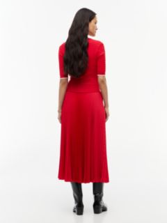 Cable Knit Pleated Midi Dress — Red 4