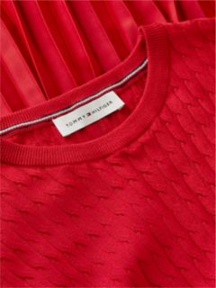 Cable Knit Pleated Midi Dress — Red 6