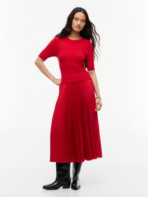 vestito midi plissettato in maglia intrecciata red da donne tommy hilfiger