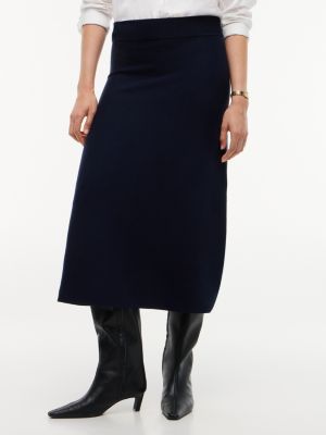 blue premium gebreide slim fit a-line midirok voor dames - tommy hilfiger