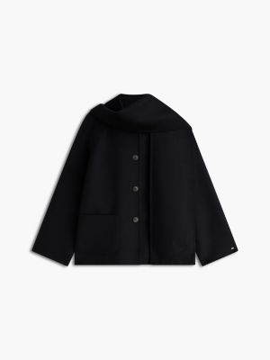 black double-faced wool blend scarf jacket for women tommy hilfiger