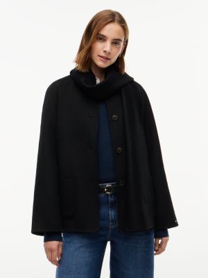 black double-faced wool blend scarf jacket for women tommy hilfiger
