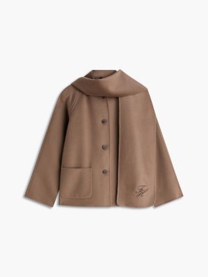 brown double-faced wool blend scarf jacket for women tommy hilfiger