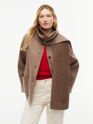 brown double-faced wool blend scarf jacket for women tommy hilfiger