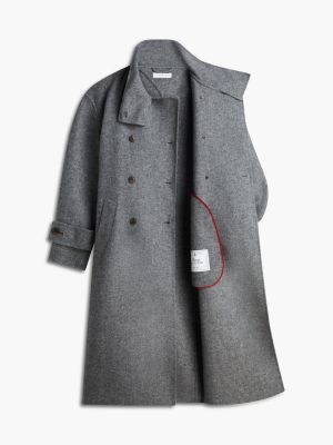 grey wool blend belted double breasted coat for women tommy hilfiger