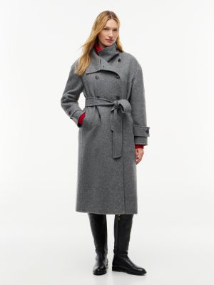 grey wool blend belted double breasted coat for women tommy hilfiger