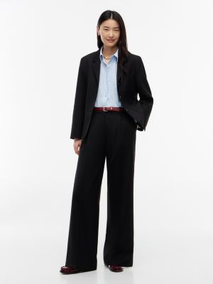 black timeless wool blend wide leg trousers for women tommy hilfiger
