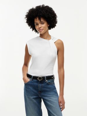 white knot textured jersey sleeveless top for women tommy hilfiger
