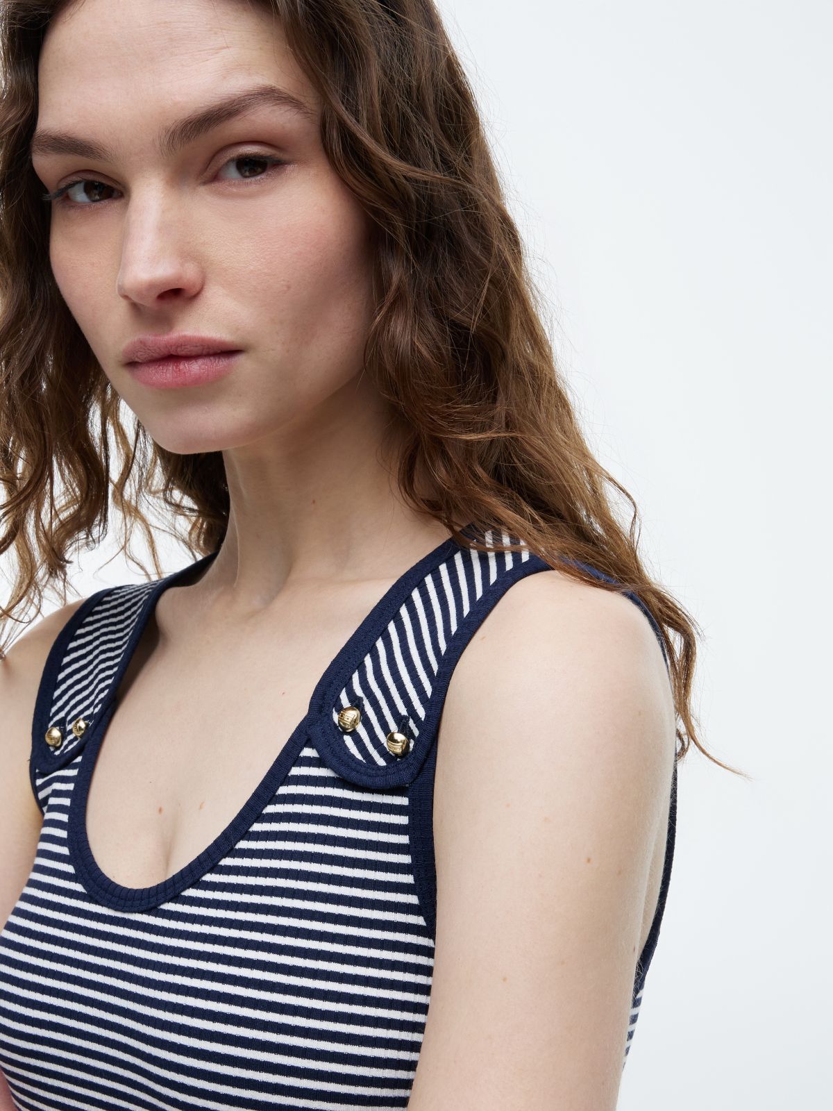 Gold-Tone Button Ribbed Tank Top — Multi