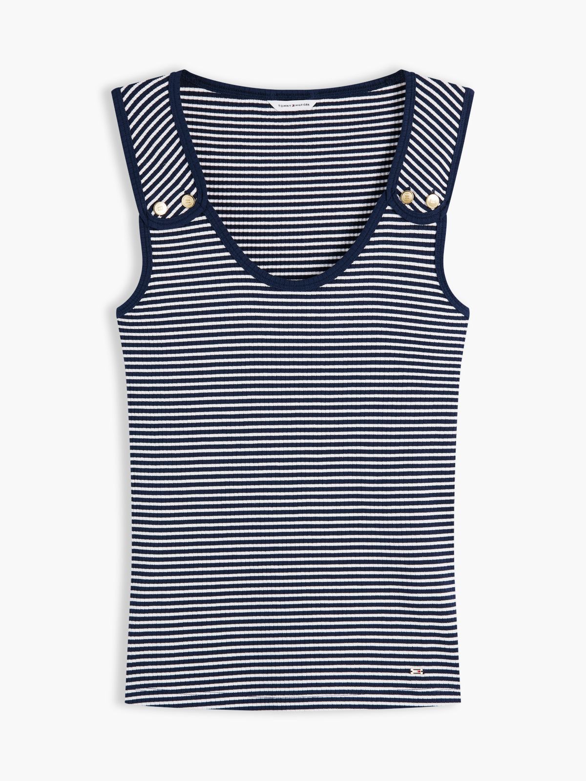 Gold-Tone Button Ribbed Tank Top — Multi