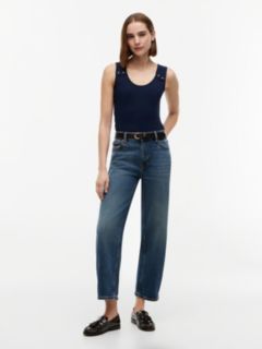 Gold-Tone Button Ribbed Tank Top — Blue 2