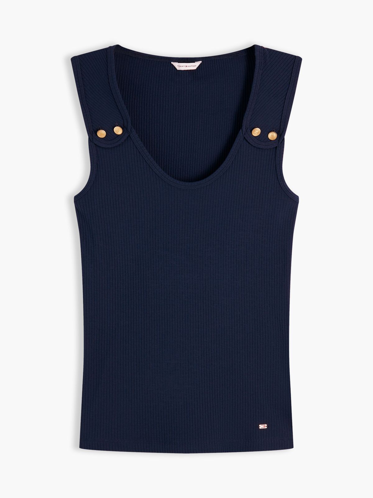 Gold-Tone Button Ribbed Tank Top — Blue