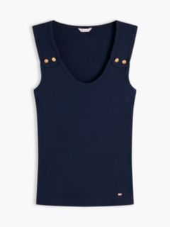 Gold-Tone Button Ribbed Tank Top — Blue 5
