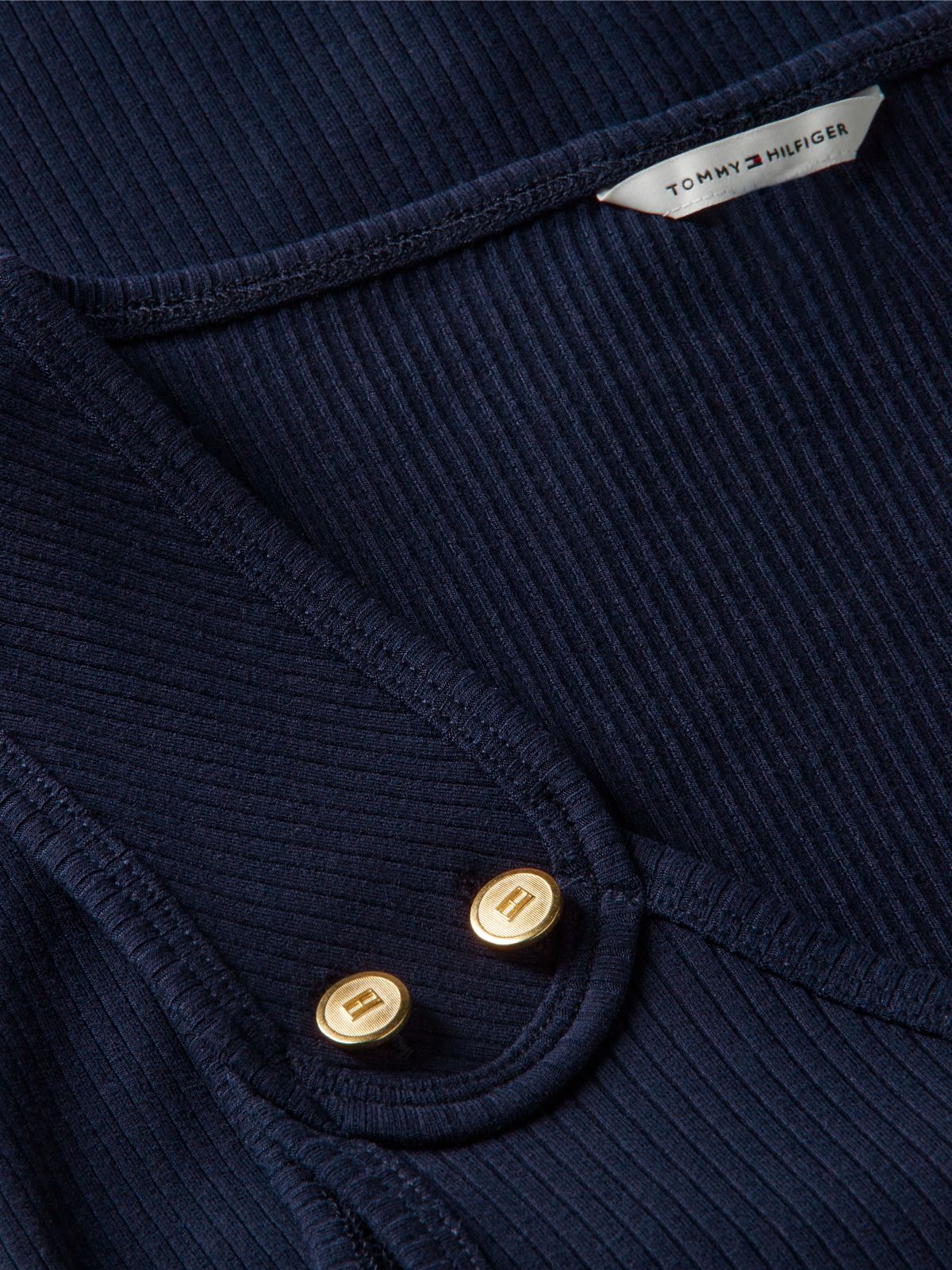 Gold-Tone Button Ribbed Tank Top — Blue