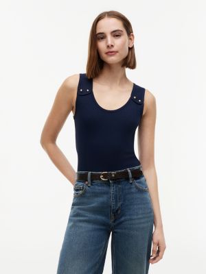blue gold-tone button ribbed tank top for women tommy hilfiger