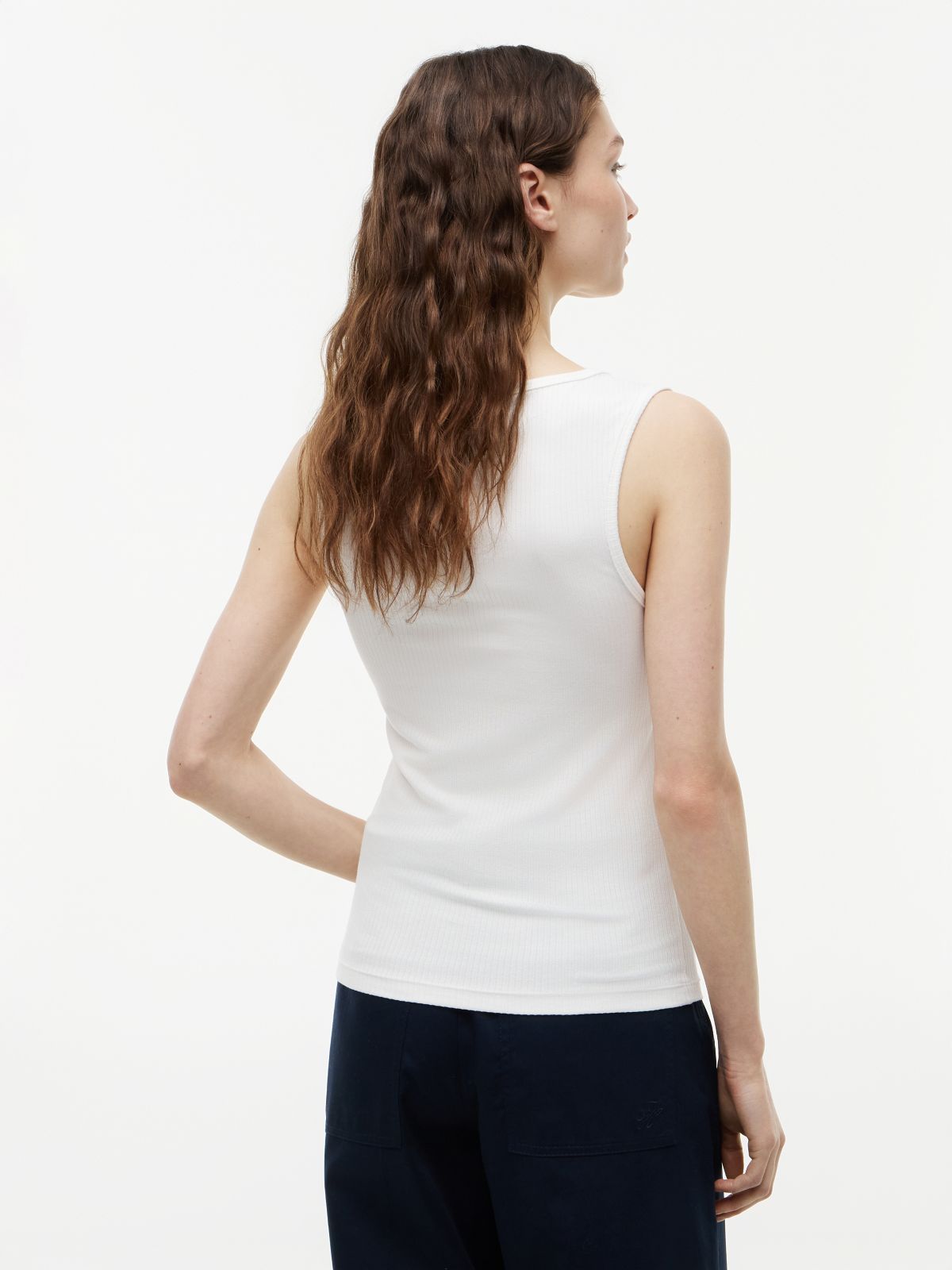 Gold-Tone Button Ribbed Tank Top — White
