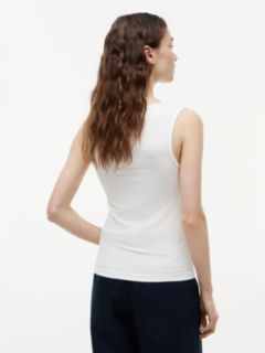 Gold-Tone Button Ribbed Tank Top — White 4