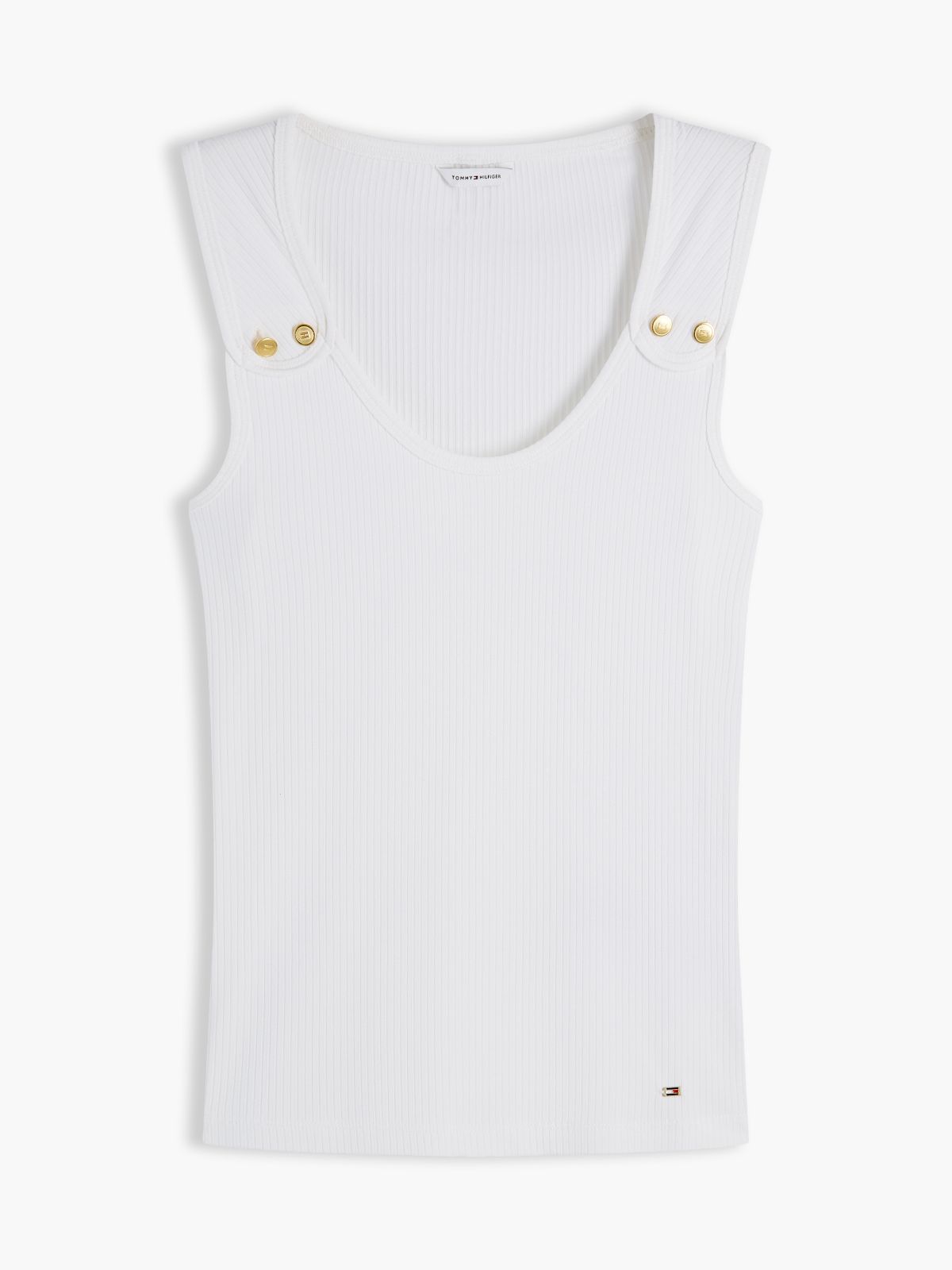 Gold-Tone Button Ribbed Tank Top — White