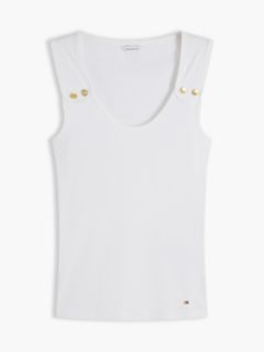 Gold-Tone Button Ribbed Tank Top — White 5