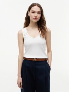 Gold-Tone Button Ribbed Tank Top — White 1