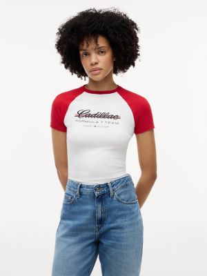 white th x cadillac formula 1® team logo raglan t-shirt for women tommy hilfiger