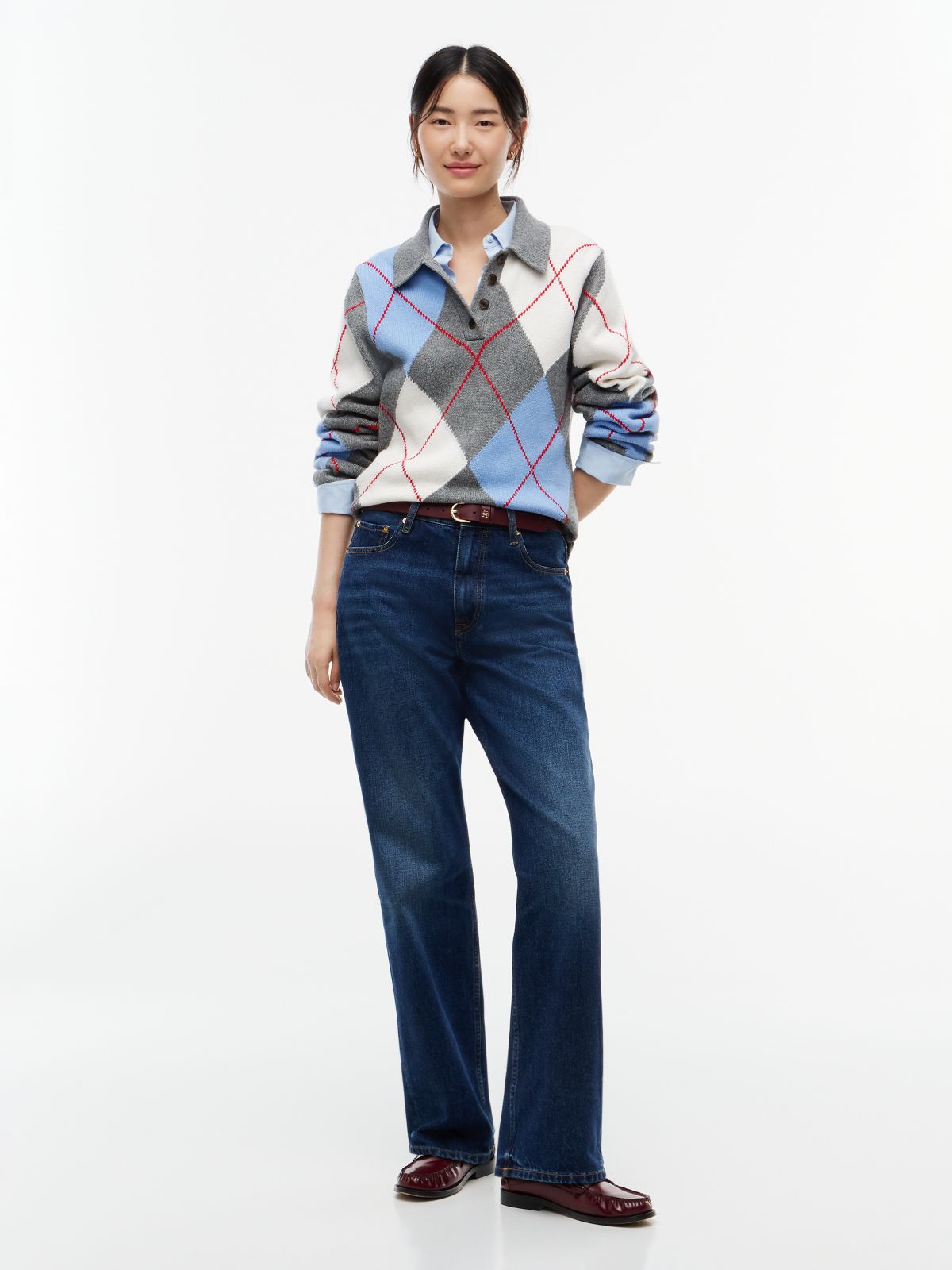 Argyle Relaxed Polo Jumper — Grey