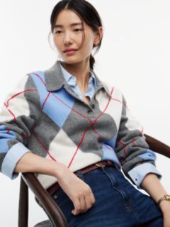 Argyle Relaxed Polo Jumper — Grey 3